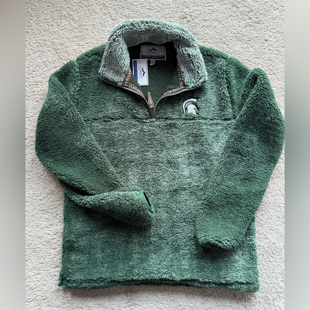 NWT Michigan State University Green Spartan Quarter Zip Fleece Pullover Small
